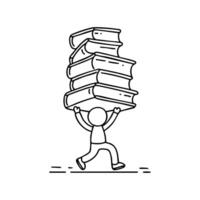 Stack of books being carried by someone struggling to hold them vector