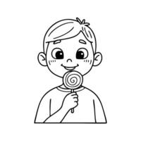 A child happily licking a lollipop with wide eyes vector
