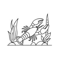 A lobster crawling along the ocean floor near rocks and seaweed vector