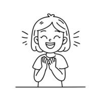 Joyful expression of a child laughing, with their hands clapping in excitement vector