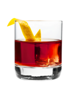 Sazerac cocktail with lemon twist garnish transparent isolated background. Mixology, bar menu, colorful vibrant refreshing drink in old fashioned glass png