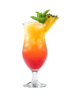 Planters Punch cocktail with pineapple wedge garnish transparent isolated background. Mixology, bar menu, colorful vibrant refreshing drink in hurricane glass png