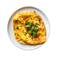 An omelet with parsley on a white plate png