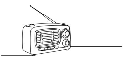 One continuous line drawing of retro old classic radio player vector