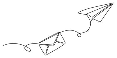 flying Paper plane and mail continuous one line drawing mail of paper symbol of business vector
