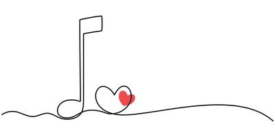 Continuous one line drawing heart music note vector