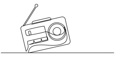 Radio continuous one line drawing icon with reflection on white background vector