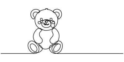 Teddy Bear Continuous One Line Drawing Editable Stroke vector