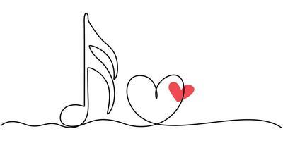 continuous one line drawing music note with love minimal illustration vector