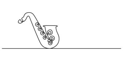 Continuous one line drawing of saxophone isolated on white background vector