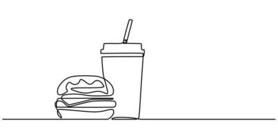 Fast Food Web Banner with Continuous One Line Drawing vector