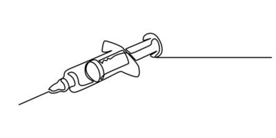 Insulin syringe injection continuous one line drawing vector