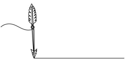 Bow arrow tribal feather continuous one line drawing vector