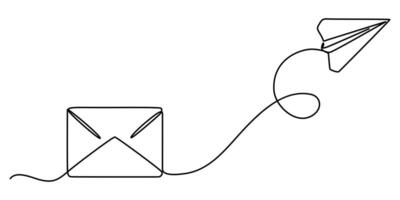 One continuous line drawing of flying Paper plane and mail illustration vector