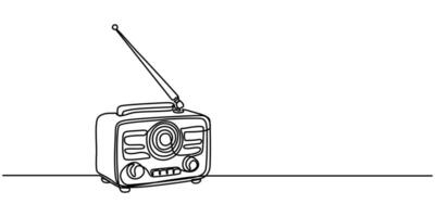 One continuous line drawing of retro old fashioned analog radio tape vector