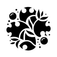 Abstract Black Floral Circular with Bubbles on White, Minimalist, Decorative Pattern. vector
