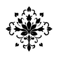 Symmetrical Black Floral Ornament on White Background with Elegant Leaf and Curl Designs. vector