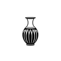 A minimalist black and white illustration of a decorative vase with a patterned body, set against a pure white background. vector