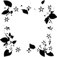 Monochromatic Floral Border A stylized, symmetrical wreath of stylized white flowers and leaves, outlined in a delicate geometric frame, ideal for elegant designs. vector