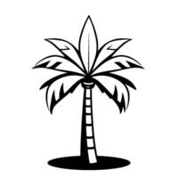 A bold black and white stylized illustration of a palm tree with a distinctive frond , set on a circular base, evoking a tropical, aesthetic. vector