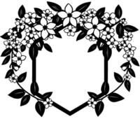 Black and White Floral Hexagon Frame with Blossoms and Leaves, Perfect for Invitations or Decorative Elements. vector