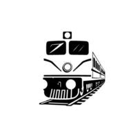 Stylized Black and White Train Illustration on Tracks, Side View Showing Engine and Cars with Geometric Shapes and Flat . vector