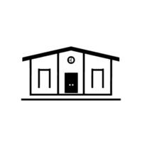 Minimalist Black and White Architectural Illustration Simple House Depicting a Modern Building with Doors, Windows, and a Circular Feature. vector