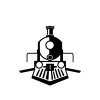A minimalist monochrome illustration of a vintage steam locomotive, centered and contained within a soft white halo, against a white backdrop. vector