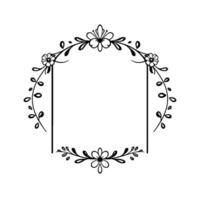 Elegant Botanical Frame A symmetrical floral with delicate leaves, flowers, and a central open space for personalization, perfect for invitations. vector