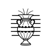 Elegant Black and White Illustration of an Ancient Amphora with Linear Background, Representing Classic . vector