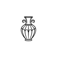 Black and white line drawing of a classical amphorastyle vase with handles, isolated on white. vector