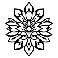Symmetrical Black and White Floral a Detailed Geometric Representation of a Blooming Flower with Precise CutOuts on a Clean White Background. vector
