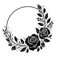Elegant Black and White Floral Circle Frame with Roses and Leaves, a Minimalist for Invitations and Decorations. vector