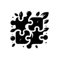 Black and White Organic Puzzle Composition with Leaf Motifs, Representing Interconnectedness, Harmony and Natural Integration. vector