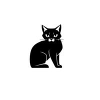 Minimalist Illustration of a Black Cat with Crescent Moon Above Eyes, Sitting Against a White Background. vector
