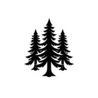 Bold black silhouette of three evergreen trees, clustered together on a pure white background, evoking nature and simplicity. vector