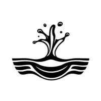 Monochromatic Illustration of Water Splash Eruption Over Wavy Surface, Dynamic Flow, Abstract . vector