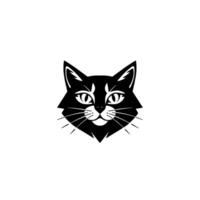 Stylized, symmetrical black cat head with white markings and a red nose against a minimalist white background, evoking a playful and charming aesthetic. vector