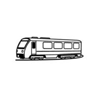 Minimalist Black and White Train Illustration with Clean Lines, Windows, Door, and Tracks, Depicting Transportation and Journey. vector