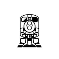 Frontfacing, minimalist blackandwhite illustration of a stylized, symmetrical train locomotive, conveying simplicity and structure. vector
