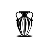Bold Black and White Stylized Amphora Vase Illustration with Striped Body, Two Handles, and Minimalistic on White Background. vector