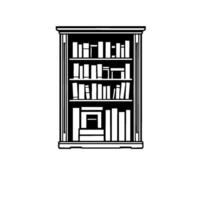 A minimalist monochrome illustration of a detailed bookshelf filled with books in a symmetrical, clean . vector