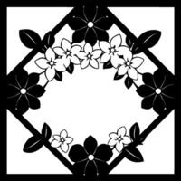 Elegant Black and White Floral Border A symmetrical geometric composition featuring stylized flowers and leaves, arranged within a diamond frame. vector