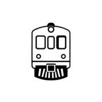 Minimalist Black and White Line Art Illustration of a FrontFacing Train with Three Windows, Circular Headlights, and Detailed Bumper on White Background. vector