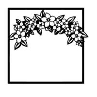 Black and white floral arch border with square frame, ideal for invitations, cards, and decorative purposes, minimalist style. vector