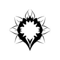 Symmetrical Black and White Floral Stylized Flower or Emblem with Sharp Lines, Abstract Shape on White Background. vector