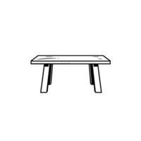 Minimalist black and white illustration of a simple rectangular table with four angled legs, centered on a blank white background. vector