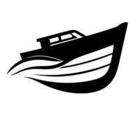 A Bold Black and White Minimalist Illustration of a Motorboat Gliding Across Waves, Emphasizing Movement and . vector