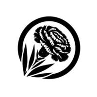 Intricate Black and White Carnation Within a Circular Frame, Depicting Floral Elegance and Botanical Minimalism. vector