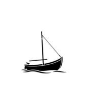 Simple, monochrome illustration Silhouette of a small sailboat with a mast and sail, gliding across water. vector